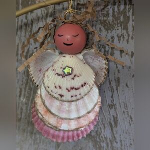 Angel Shell Ornament Handcrafted Edged In Gold